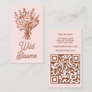 Tarjeta De Visita Flor silvestre Rústico Mínimo Floral Marrón QR