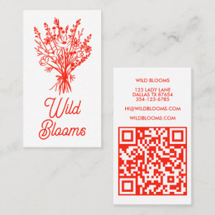 Tarjeta De Visita Flor silvestre Rústico Mínimo Floral Rojo QR
