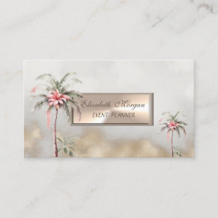 Tarjeta De Visita Flor Tropical Palmeras Oro