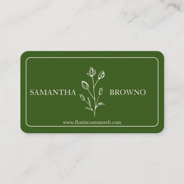 Tarjeta De Visita Flor verde beige enmarcada (Anverso)
