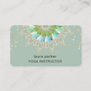 Tarjeta De Visita Flor verde Lotus Elegante Yoga Meditación Naturale