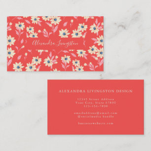 Tarjeta De Visita Flor Vintage Rojo Granja Floral Moderno Pequeño