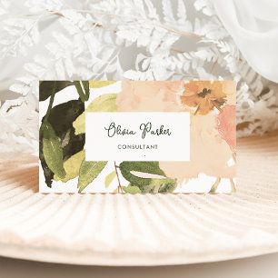 Tarjeta De Visita Flor y hojas de color de agua Peach Peony