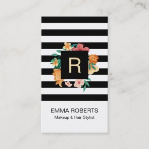 Tarjeta De Visita Flor y rayas modernas y estilizadas estilosas