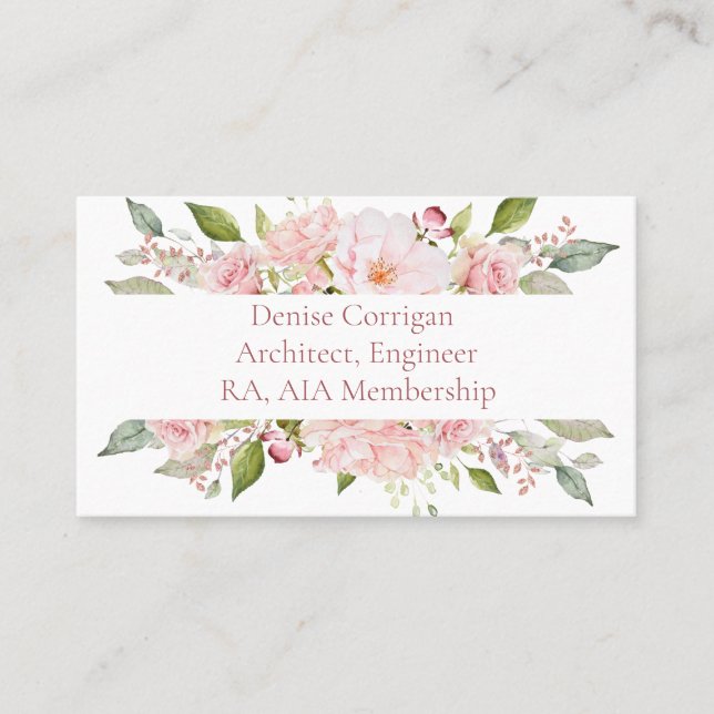 Tarjeta De Visita Flora acuarela rosa Femenina Rubor (Anverso)