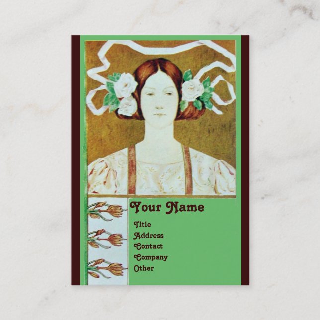 TARJETA DE VISITA FLORA/ DAMA CON MONOGRAMA DE ROSAS BLANCAS (Anverso)