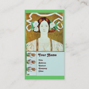 TARJETA DE VISITA FLORA/DAMA CON ROSAS BLANCAS MONOGRAMA