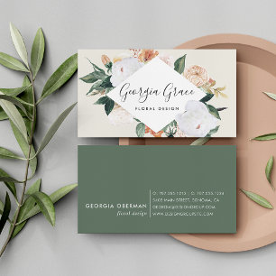 Tarjeta De Visita Flora de acuarela geométrica de Boho Blooms