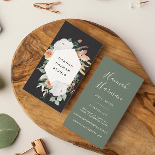 Tarjeta De Visita Flora de acuarela geométrica de Boho Blooms