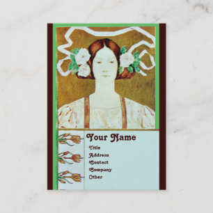 TARJETA DE VISITA FLORA / SEÑORA CON MONOGRAMA DE ROSAS BLANCAS