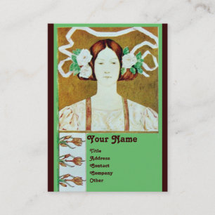 TARJETA DE VISITA FLORA / SEÑORA CON MONOGRAMA DE ROSAS BLANCAS