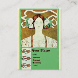 Tarjeta De Visita FLORA / SEÑORA CON ROSAS BLANCAS MONOGRAMA Perla