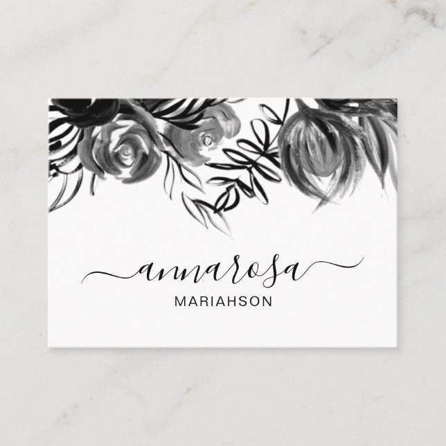 Tarjeta De Visita *~* Floral acuarela Elegante Flores Negras Simple (Anverso)