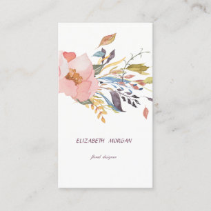 Tarjeta De Visita Floral Acuarela Moderna Elegante, Blanco