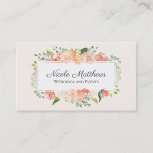 Tarjeta De Visita Floral Acuarela Rosa y Melocotón