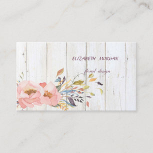 Tarjeta De Visita Floral Acuarela Rústica Moderna Textura de Madera