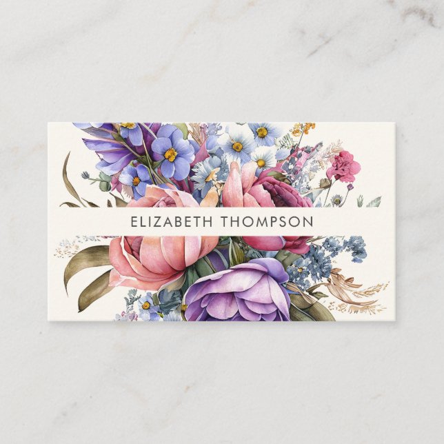 Tarjeta De Visita Floral acuática moderna y elegante (Anverso)