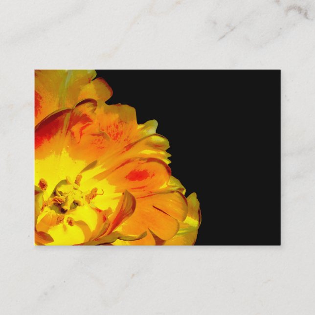 Tarjeta de visita floral amarilla y negra (Anverso)