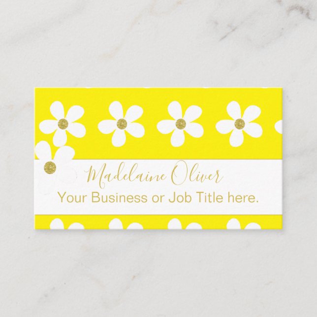 Tarjeta De Visita Floral Amarillo Blanco Daisy Gold Profesional (Anverso)
