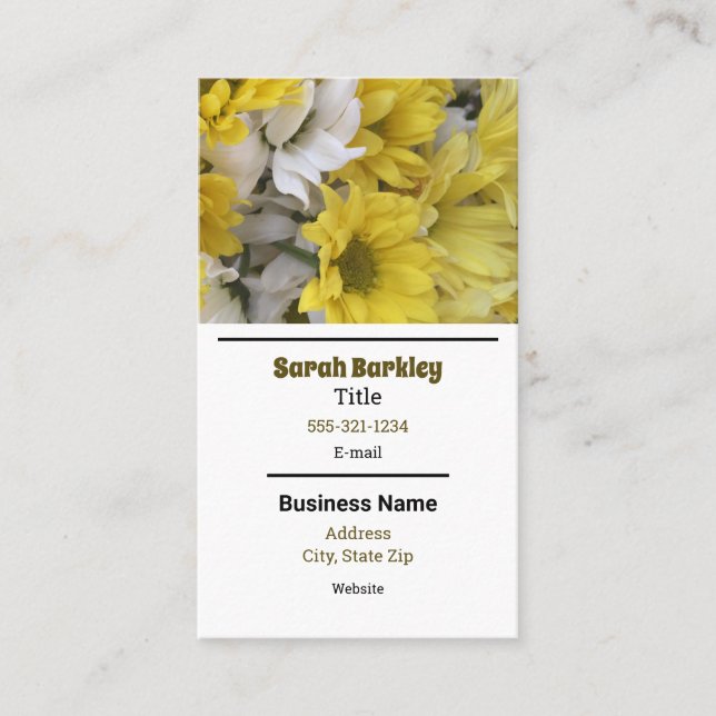 Tarjeta De Visita Floral Amarillo Y Blanco (Anverso)