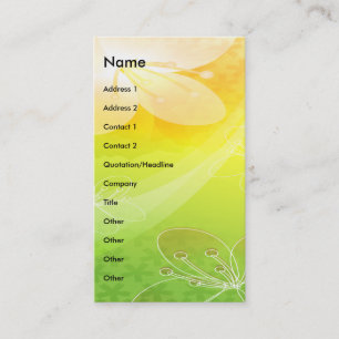TARJETA DE VISITA FLORAL AMARILLO Y VERDE DE LA FANTASÍA