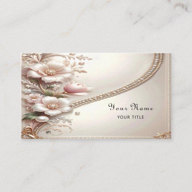 Tarjeta De Visita Floral and Pearl Embellishments Business Card (Anverso)