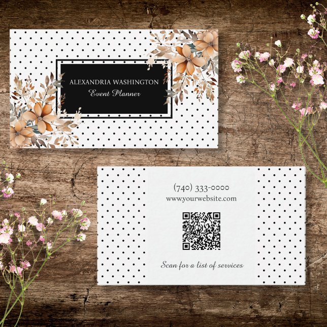 Tarjeta De Visita Floral and Polka Dot with QR Code (Subido por el creador)