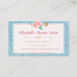 Tarjeta De Visita Floral Aqua Blue Purpurina maquillaje artista Bell