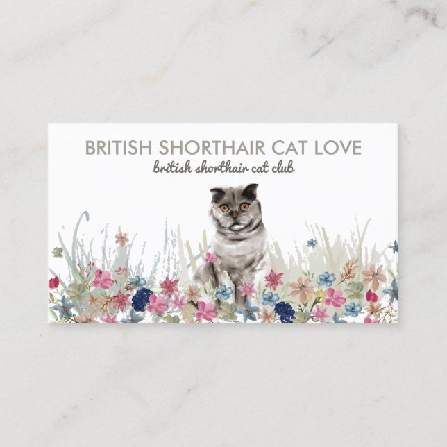 Tarjeta De Visita Floral Atrás Británico Shorthair lindo gato (Anverso)