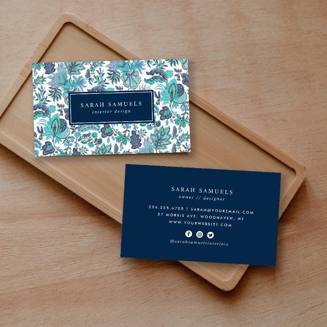 Tarjeta De Visita Floral azul boho vintage (Subido por el creador)