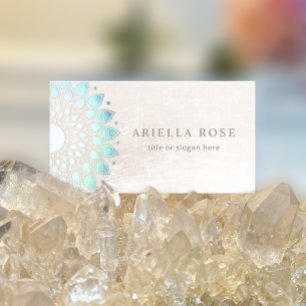 Tarjeta De Visita Floral azul Mandala Lotus Marble blanco
