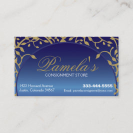 Tarjeta De Visita Floral azul y dorada profesional o personal