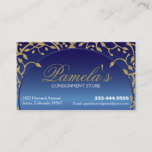 Tarjeta De Visita Floral azul y dorada profesional o personal