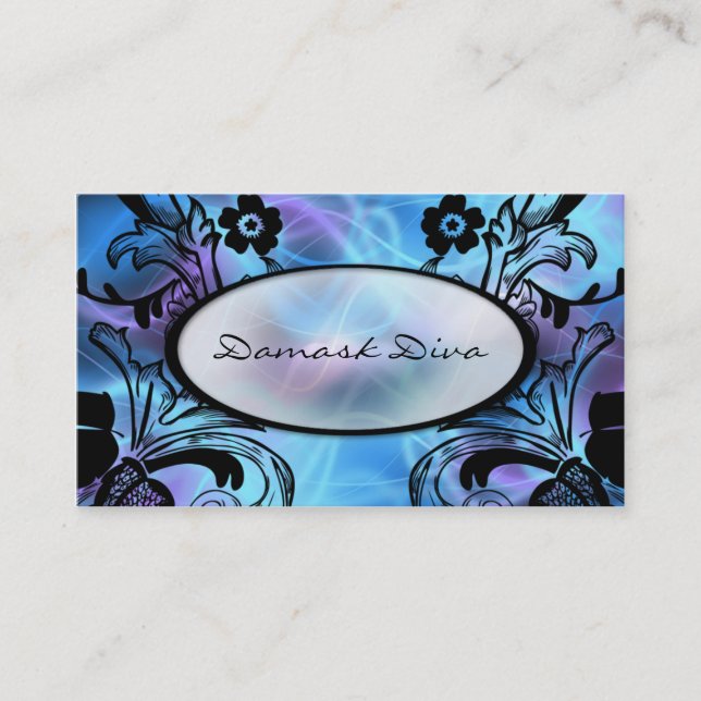 Tarjeta de visita floral azul y púrpura del (Anverso)