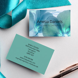 Tarjeta de visita floral azul y Verde azulada