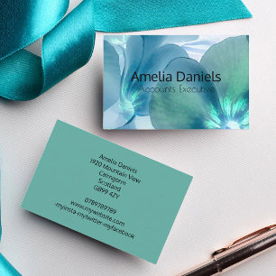 Tarjeta de visita floral azul y Verde azulada
