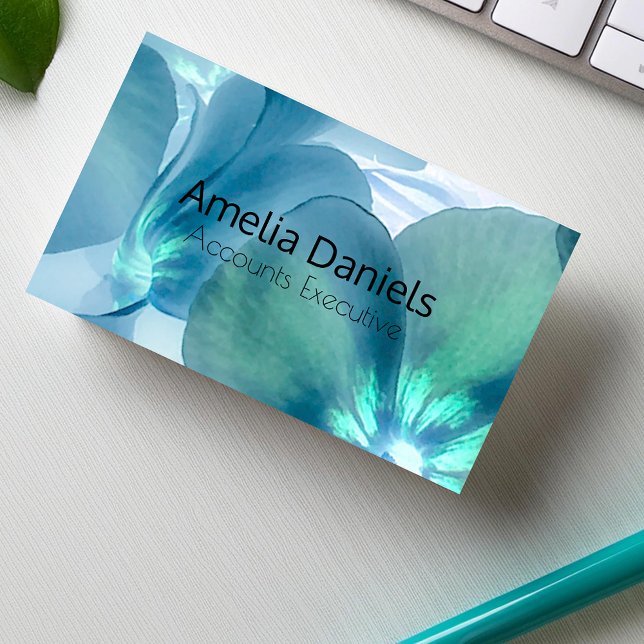 Tarjeta de visita floral azul y Verde azulada (Subido por el creador)