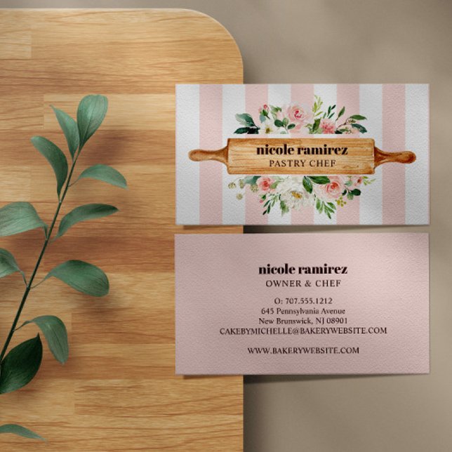 Tarjeta De Visita Floral Bakery Rolling Pin Patisserie striped (Subido por el creador)