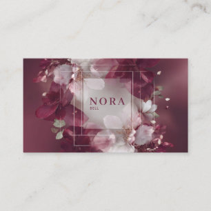 Tarjeta De Visita Floral Blanca Borgoña Etérea Marco Moderno