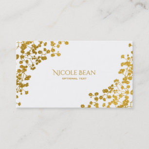 Tarjeta De Visita Floral blanca elegante de tono dorado del bebé