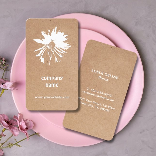 Tarjeta De Visita Floral blanca Kraft elegante impresa (Subido por el creador)