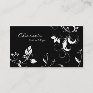 Tarjeta de visita floral blanca negra de los