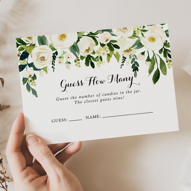 Tarjeta De Visita Floral blanca verde adivina cuántas cartas de jueg (Subido por el creador)