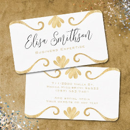 Tarjeta De Visita Floral blanca y dorada Sencilla Elegante Feminine