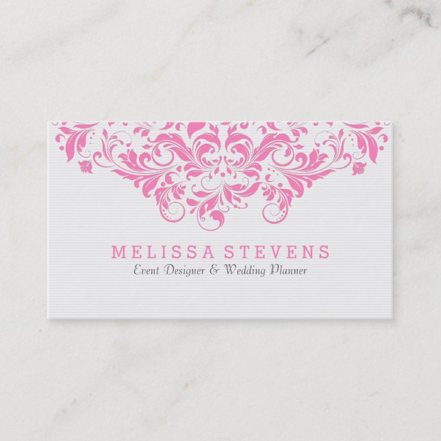 Tarjeta De Visita Floral blanca y rosa claro (Anverso)