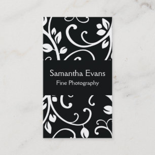 Tarjeta de visita floral blanco y negro de la vid