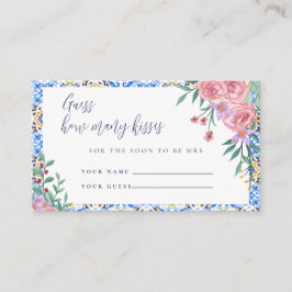 Tarjeta De Visita Floral Blue Tile Bridal Shower Game card