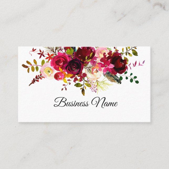 tarjeta de visita floral boho, floral (Anverso)