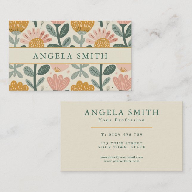 Tarjeta De Visita Floral Boho Moderno (Anverso / Reverso)