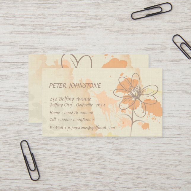 Tarjeta De Visita Floral bosquejada personalizada en las salpicadura (Anverso/Reverso In Situ)